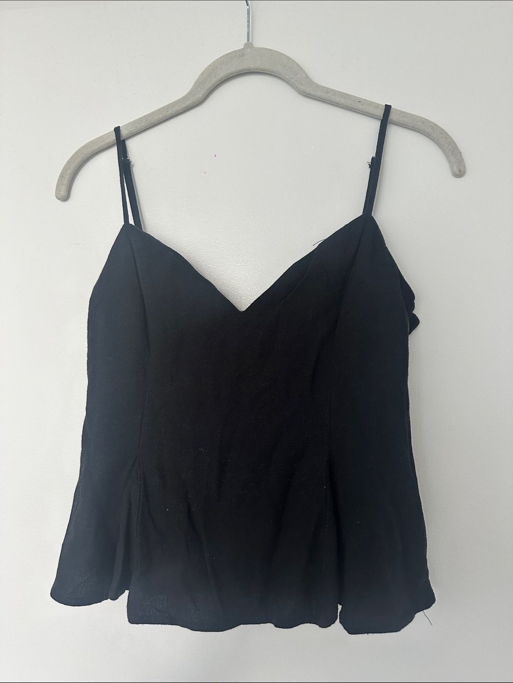 Black V-Neck Spaghetti Strap Cami peplum Top - Women